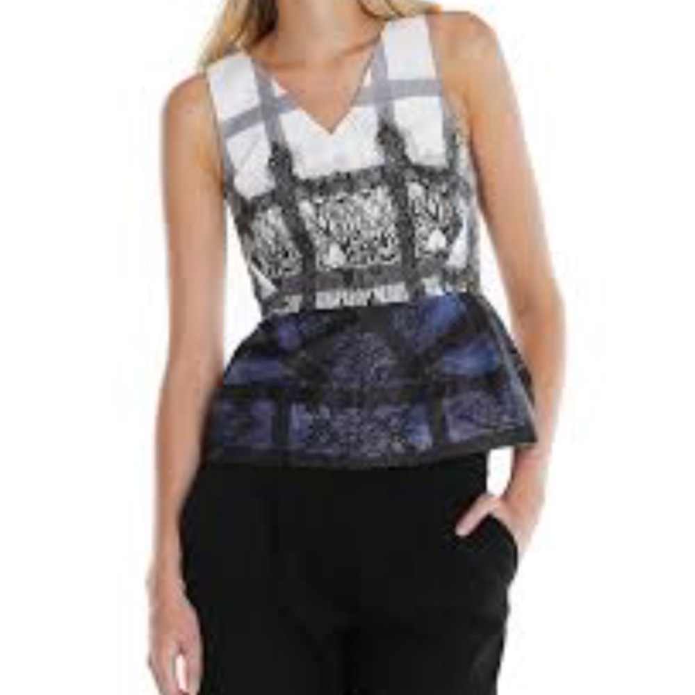 Tibi Black and Blue Patterned Tank Top